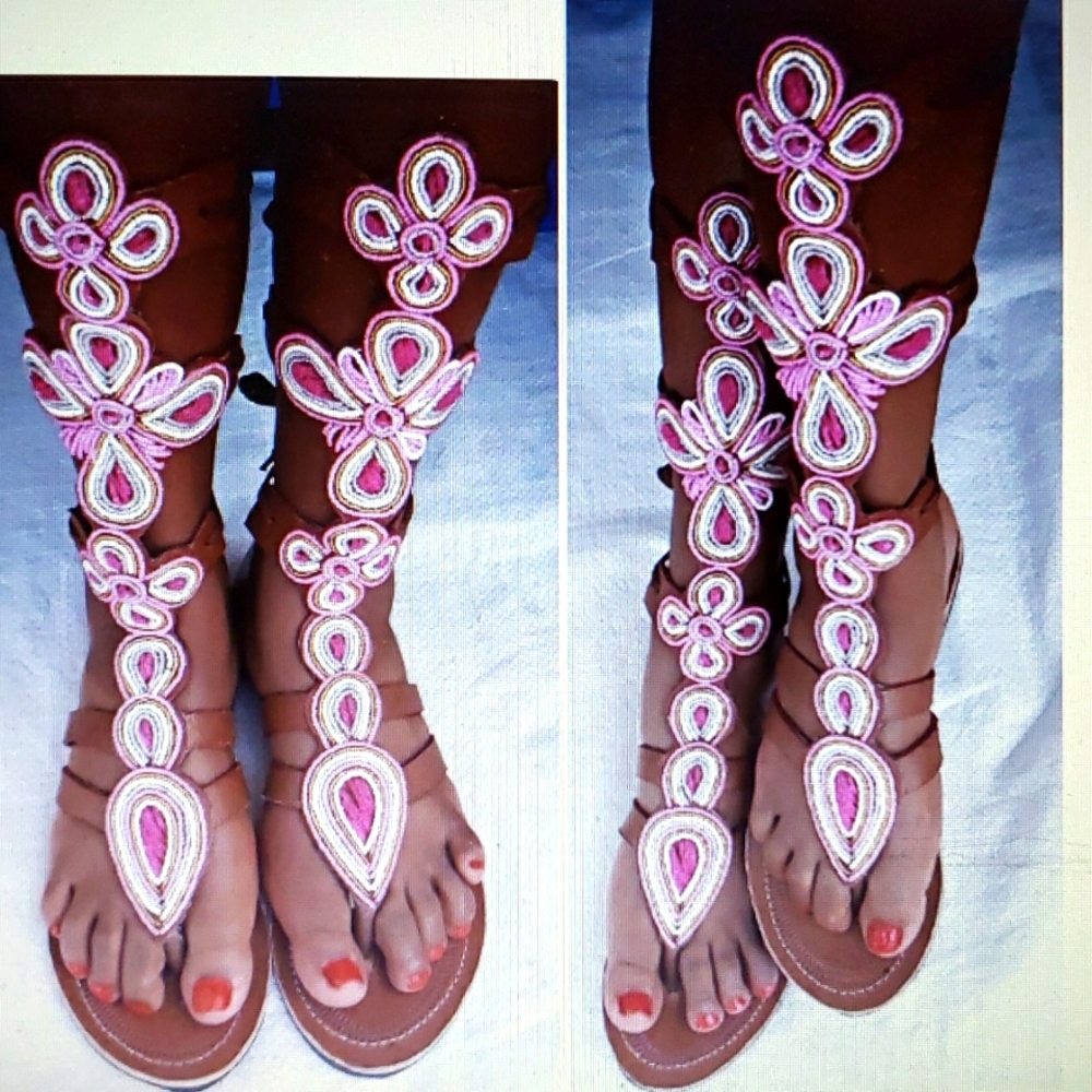 SALE!!! Pink/raspberry/white African-handmade sandals